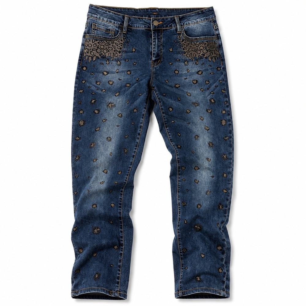 A.Z.I. New York Womens 10 Blue Straight Leg Jeans Rhinestone Leopard Embellished